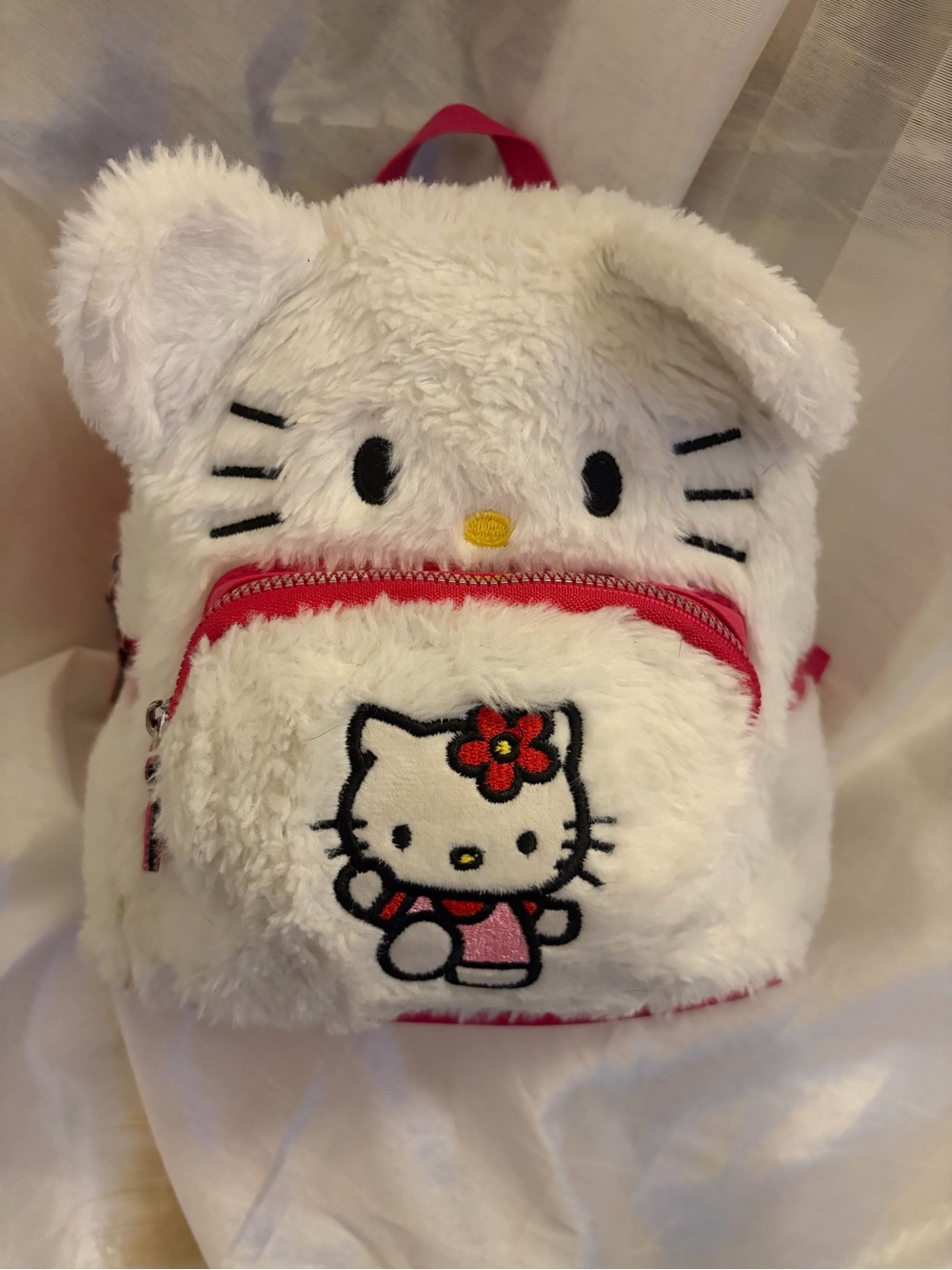 Hello Kitty White Plush Mini Backpack with Pink Trim
